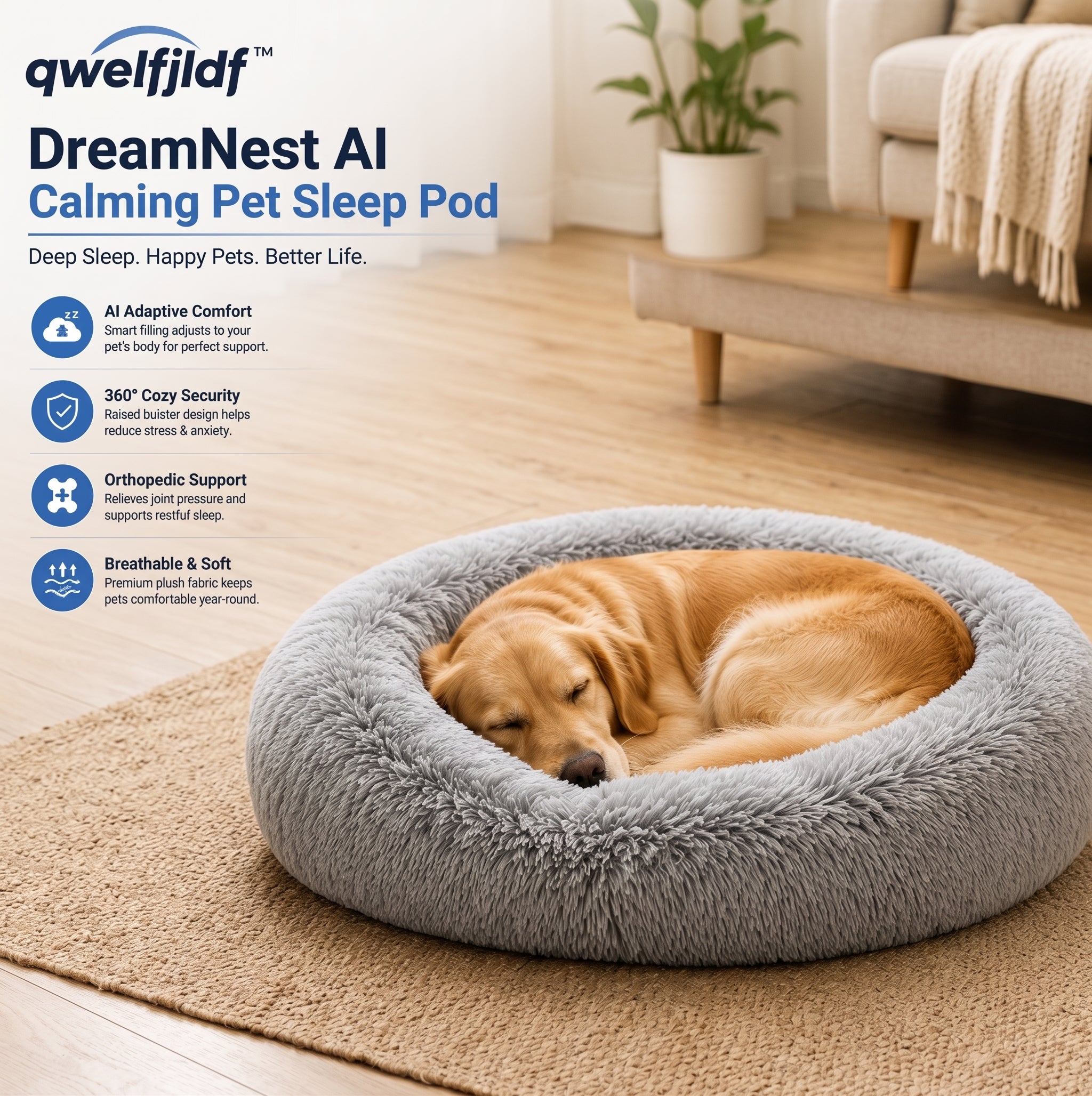Qwelfjldf™ DreamNest AI Calming Pet Sleep Pod
